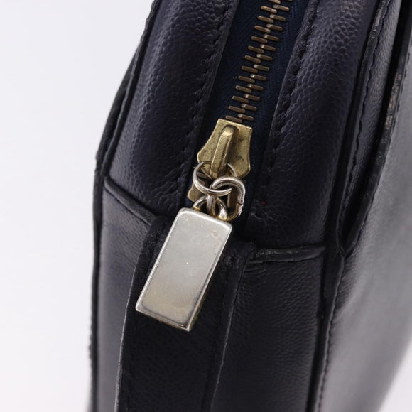 CELINE Shoulder Bag Leather Navy Gold Auth ka5240A