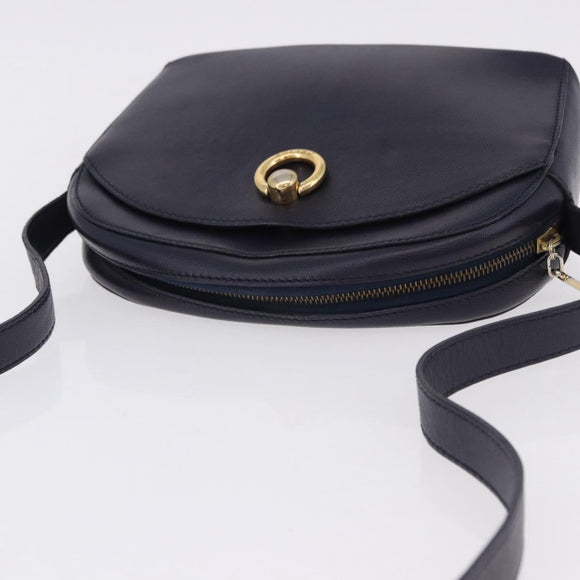 CELINE Shoulder Bag Leather Navy Gold Auth ka5240A