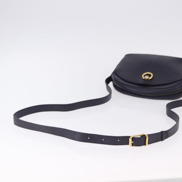 CELINE Shoulder Bag Leather Navy Gold Auth ka5240A