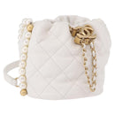 CHANEL Matelasse Chain Shoulder Bag Lamb Skin White Gold CC Auth ka5241M-1