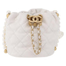 CHANEL Matelasse Chain Shoulder Bag Lamb Skin White Gold CC Auth ka5241M-2