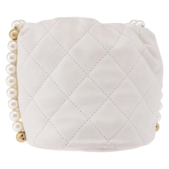 CHANEL Matelasse Chain Shoulder Bag Lamb Skin White Gold CC Auth ka5241M