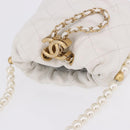 CHANEL Matelasse Chain Shoulder Bag Lamb Skin White Gold CC Auth ka5241M-6