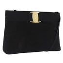Salvatore Ferragamo Vala Shoulder Bag Suede Black Gold Auth ka5242-1