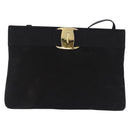 Salvatore Ferragamo Vala Shoulder Bag Suede Black Gold Auth ka5242-2