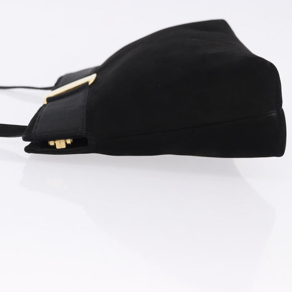 Salvatore Ferragamo Vala Shoulder Bag Suede Black Gold Auth ka5242