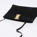 Salvatore Ferragamo Vala Shoulder Bag Suede Black Gold Auth ka5242-6