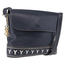 SAINT LAURENT Shoulder Bag Leather Navy Gold Auth ka5243A-1