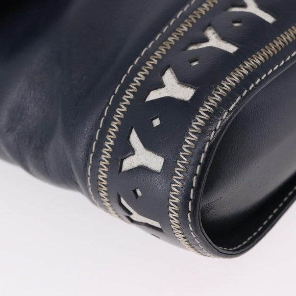 SAINT LAURENT Shoulder Bag Leather Navy Gold Auth ka5243A