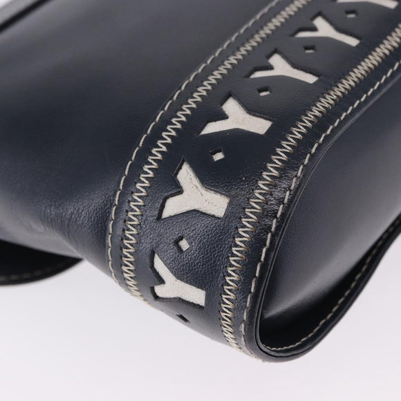 SAINT LAURENT Shoulder Bag Leather Navy Gold Auth ka5243A