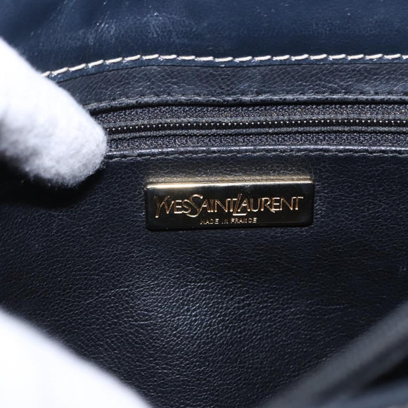 SAINT LAURENT Shoulder Bag Leather Navy Gold Auth ka5243A
