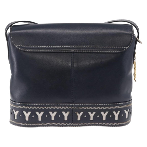 SAINT LAURENT Shoulder Bag Leather Navy Gold Auth ka5243A
