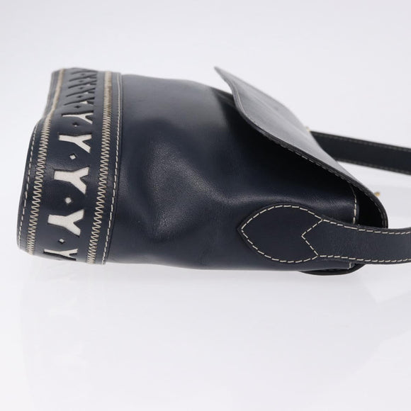 SAINT LAURENT Shoulder Bag Leather Navy Gold Auth ka5243A