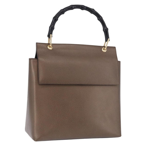 GUCCI Bamboo Hand Bag Leather Brown Gold 001 1118 1886 Auth ka5245