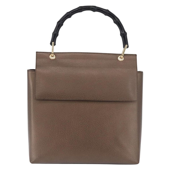 GUCCI Bamboo Hand Bag Leather Brown Gold 001 1118 1886 Auth ka5245