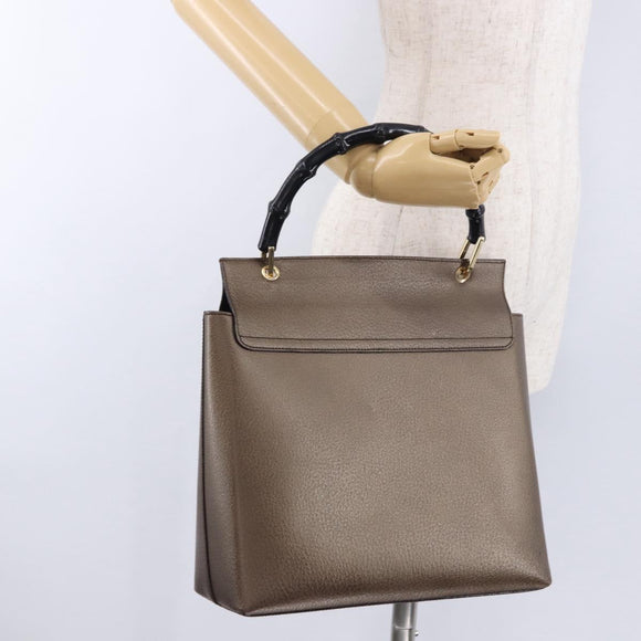 GUCCI Bamboo Hand Bag Leather Brown Gold 001 1118 1886 Auth ka5245