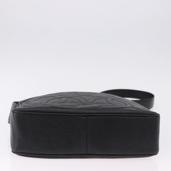 CHANEL Trip Luco co Shoulder Bag Leather Black Gold CC Auth ka5247