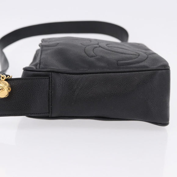 CHANEL Trip Luco co Shoulder Bag Leather Black Gold CC Auth ka5247