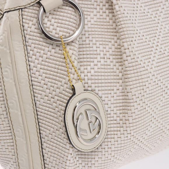 GUCCI GG Canvas Guccissima Tote Bag Leather White Silver 211944 Auth ka5249