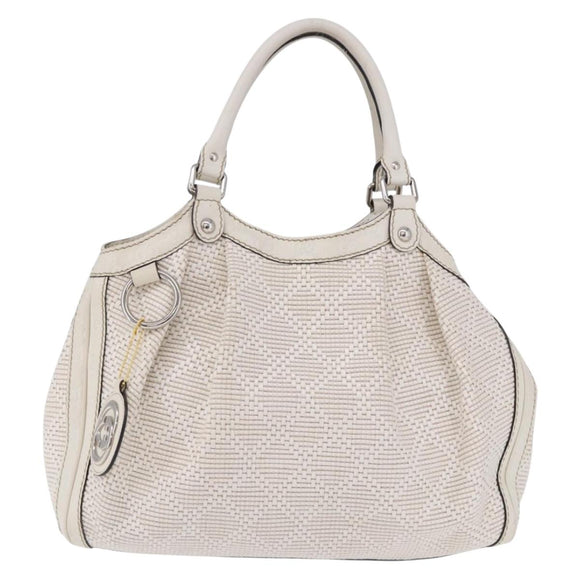 GUCCI GG Canvas Guccissima Tote Bag Leather White Silver 211944 Auth ka5249