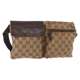 GUCCI GG Canvas Waist bag Beige Silver 28566 Auth ka525