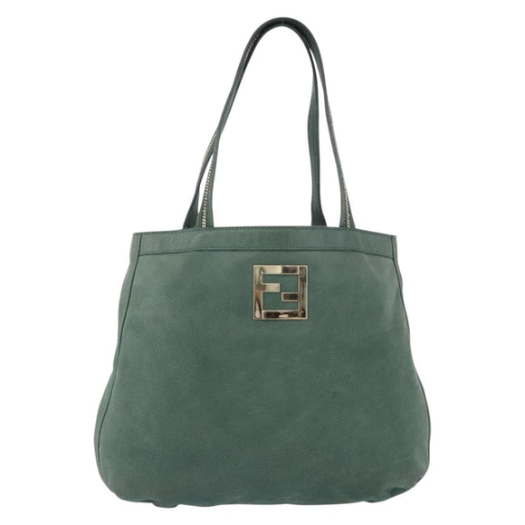 FENDI Hand Bag Leather Green Gold Auth ka5255