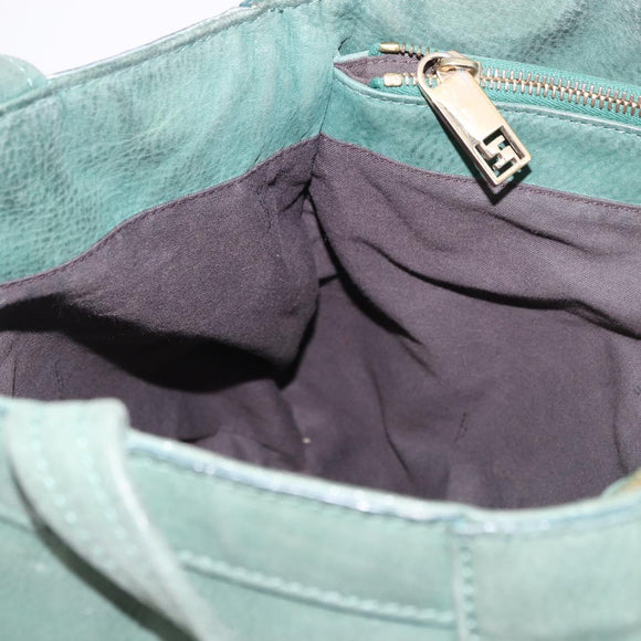 FENDI Hand Bag Leather Green Gold Auth ka5255