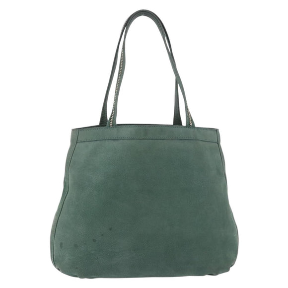 FENDI Hand Bag Leather Green Gold Auth ka5255