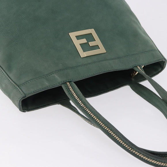 FENDI Hand Bag Leather Green Gold Auth ka5255