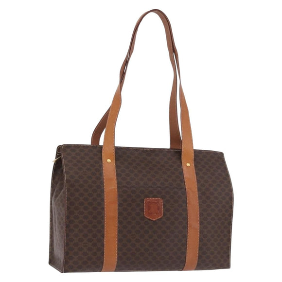 CELINE Macadam Canvas Shoulder Bag PVC Leather Brown Gold Auth ka5258