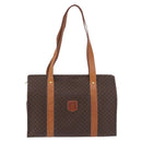 CELINE Macadam Canvas Shoulder Bag PVC Leather Brown Gold Auth ka5258-13