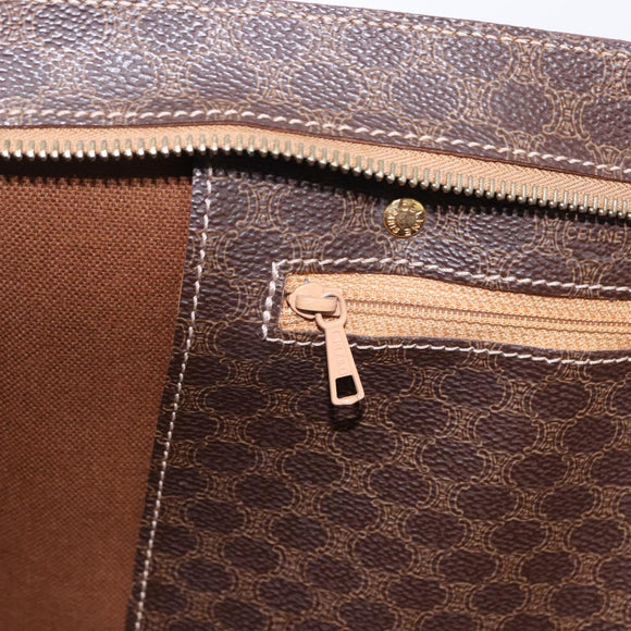 CELINE Macadam Canvas Shoulder Bag PVC Leather Brown Gold Auth ka5258