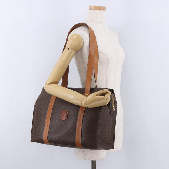 CELINE Macadam Canvas Shoulder Bag PVC Leather Brown Gold Auth ka5258