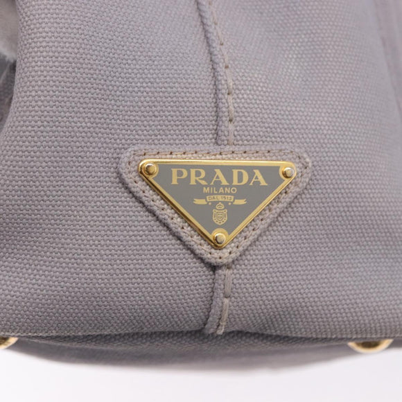 PRADA Canapa PM Hand Bag Canvas 2way Gray Gold Auth ka5264