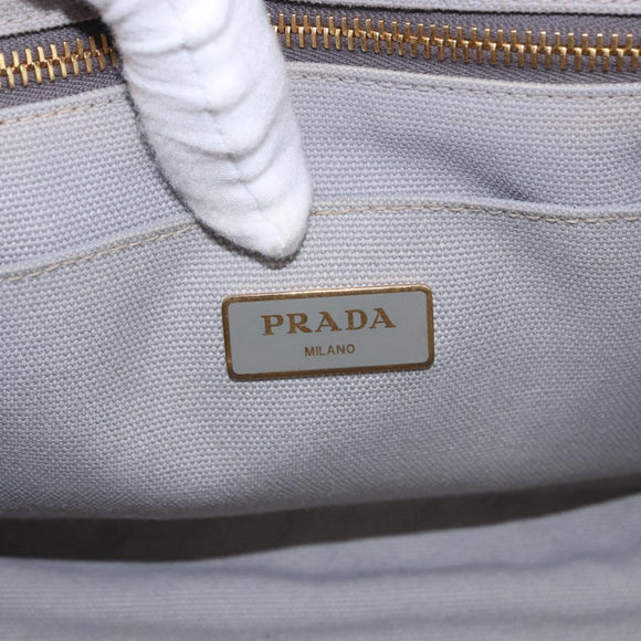 PRADA Canapa PM Hand Bag Canvas 2way Gray Gold Auth ka5264