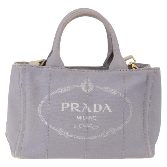 PRADA Canapa PM Hand Bag Canvas 2way Gray Gold Auth ka5264