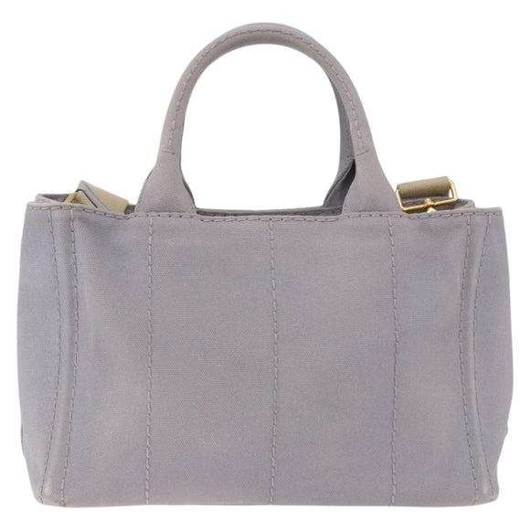 PRADA Canapa PM Hand Bag Canvas 2way Gray Gold Auth ka5264
