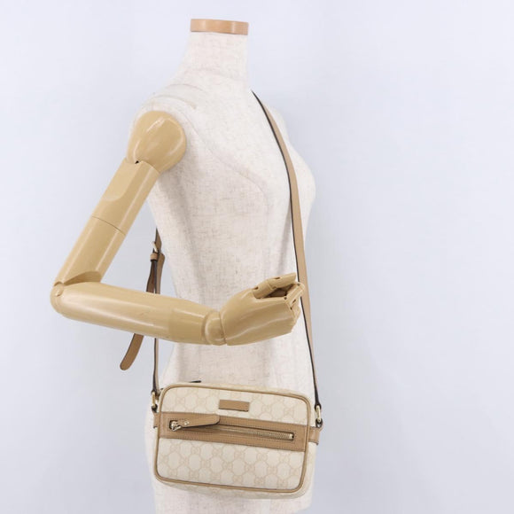 GUCCI GG Supreme Shoulder Bag PVC White Gold 201447 Auth ka5265