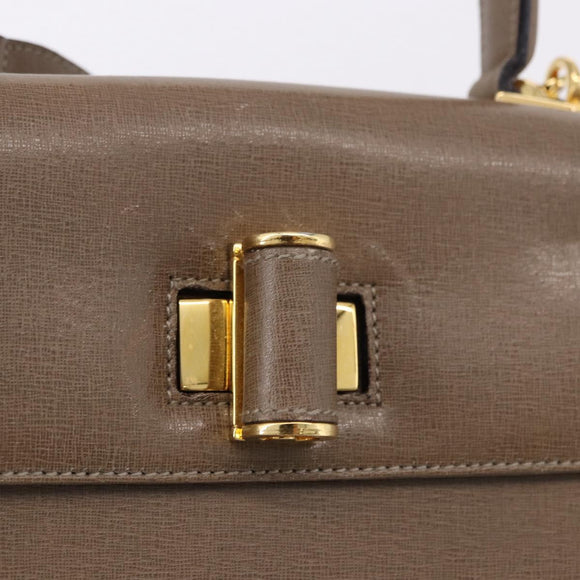 Salvatore Ferragamo Gancini Hand Bag Leather 2way Brown Gold Auth ka5266