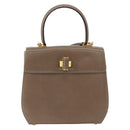 Salvatore Ferragamo Gancini Hand Bag Leather 2way Brown Gold Auth ka5266-13