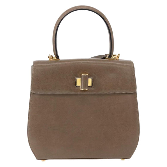 Salvatore Ferragamo Gancini Hand Bag Leather 2way Brown Gold Auth ka5266