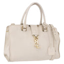 SAINT LAURENT Leather Baby Kabas Hand Bag 2way Beige Gold Auth ka5267-1