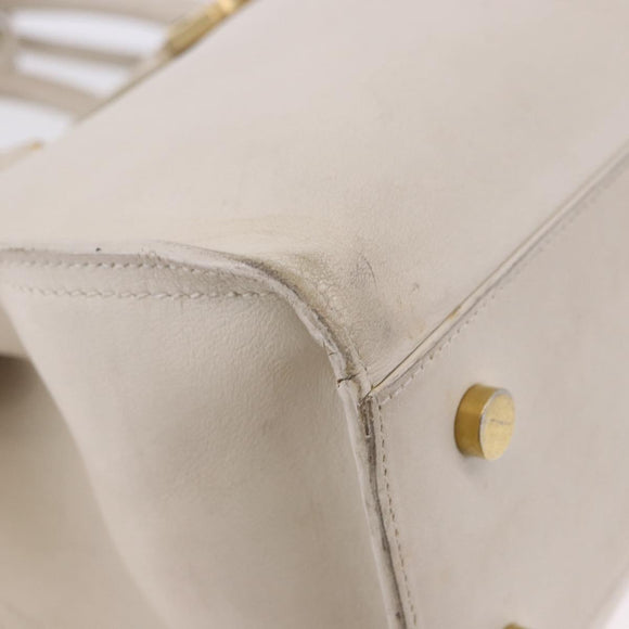 SAINT LAURENT Leather Baby Kabas Hand Bag 2way Beige Gold Auth ka5267