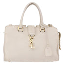 SAINT LAURENT Leather Baby Kabas Hand Bag 2way Beige Gold Auth ka5267-13