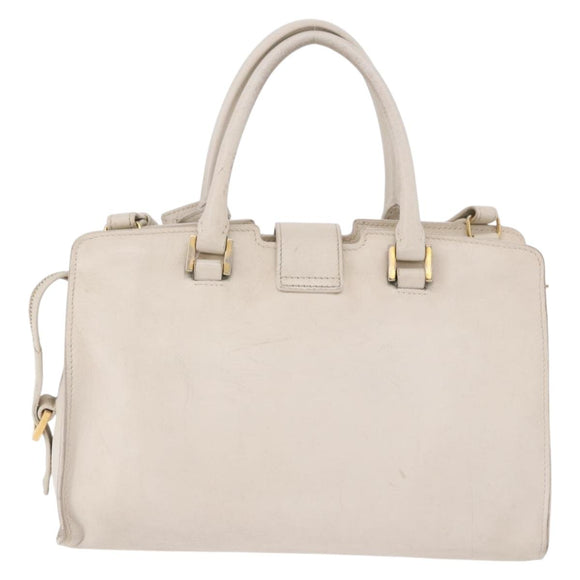 SAINT LAURENT Leather Baby Kabas Hand Bag 2way Beige Gold Auth ka5267