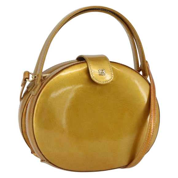 LOEWE Hand Bag Patent leather 2way Gold Auth ka527