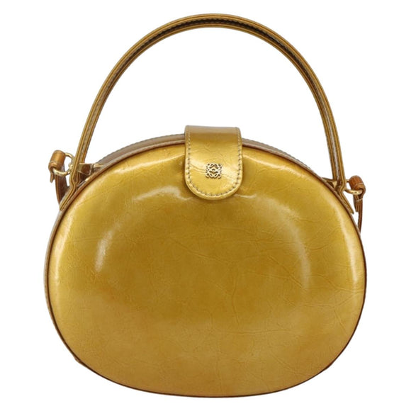 LOEWE Hand Bag Patent leather 2way Gold Auth ka527