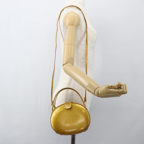 LOEWE Hand Bag Patent leather 2way Gold Auth ka527