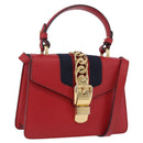 GUCCI Silvi Sherry Line Hand Bag Leather 2way Red Gold 470270 Auth ka5271-1