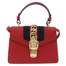 GUCCI Silvi Sherry Line Hand Bag Leather 2way Red Gold 470270 Auth ka5271-2